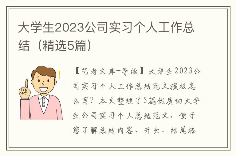 大学生2023公司实习个人工作总结（精选5篇）