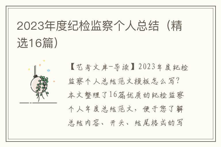 2023年度纪检监察个人总结（精选16篇）