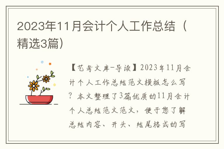 2023年11月会计个人工作总结（精选3篇）