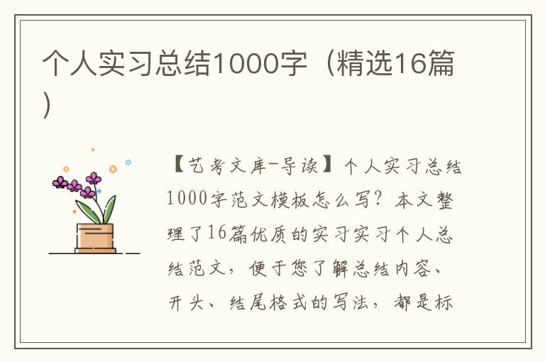 个人实习总结1000字（精选16篇）