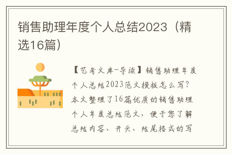 销售助理年度个人总结2023（精选16篇）