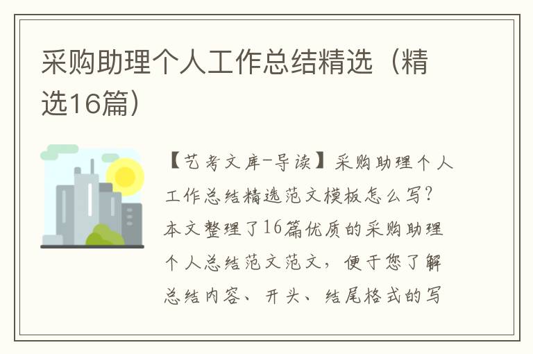 采购助理个人工作总结精选（精选16篇）