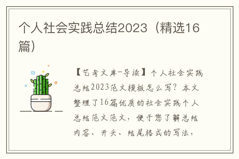 个人社会实践总结2023（精选16篇）