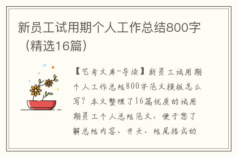 新员工试用期个人工作总结800字（精选16篇）