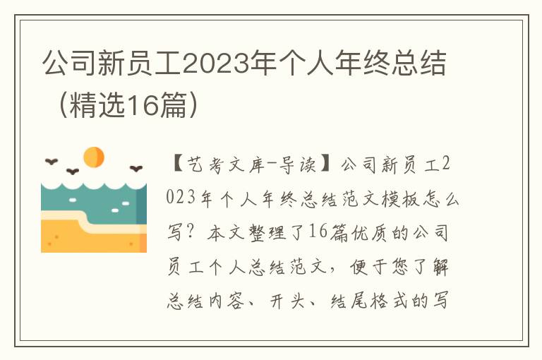 公司新员工2023年个人年终总结（精选16篇）