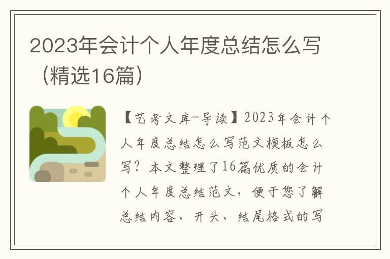 2023年会计个人年度总结怎么写（精选16篇）