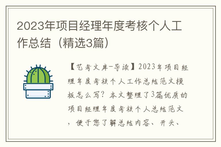 2023年项目经理年度考核个人工作总结（精选3篇）