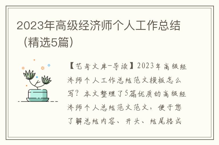 2023年高级经济师个人工作总结（精选5篇）