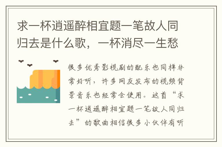 求一杯逍遥醉相宜题一笔故人同归去是什么歌，一杯消尽一生愁