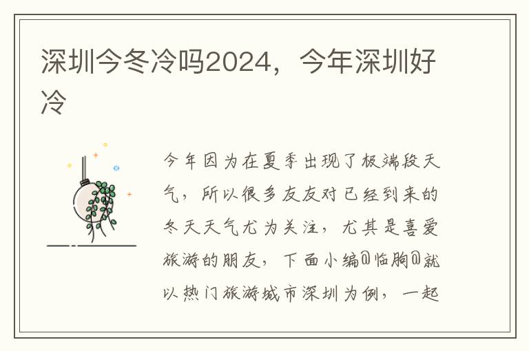 深圳今冬冷吗2024，今年深圳好冷