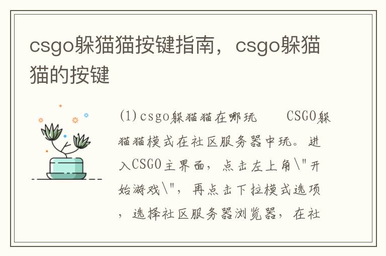 csgo躲猫猫按键指南，csgo躲猫猫的按键