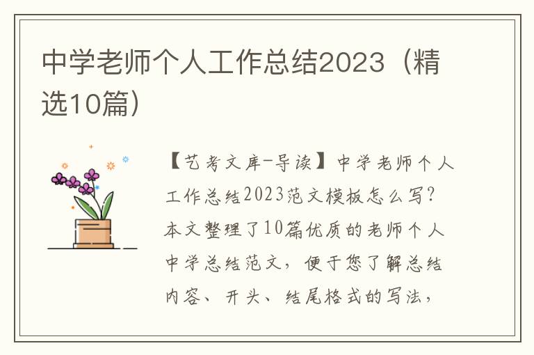中学老师个人工作总结2023（精选10篇）