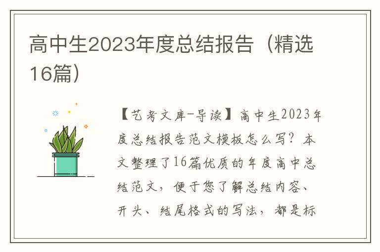 高中生2023年度总结报告（精选16篇）