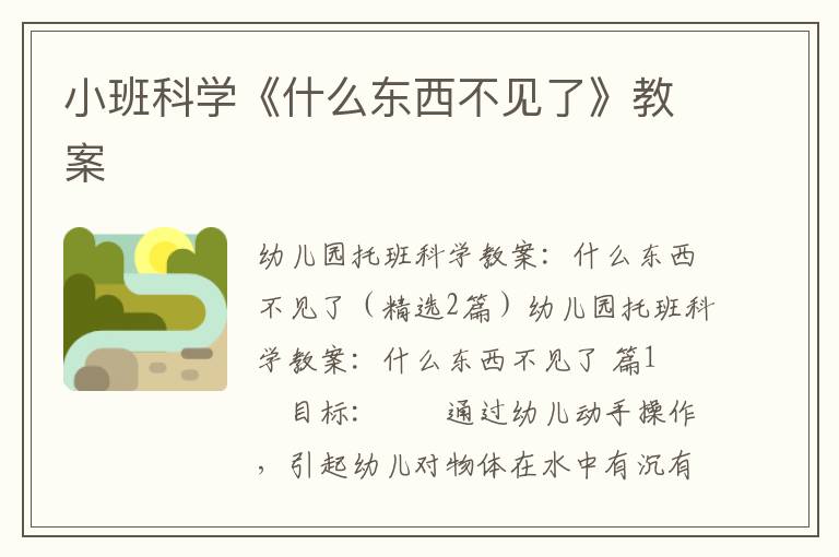 小班科学《什么东西不见了》教案