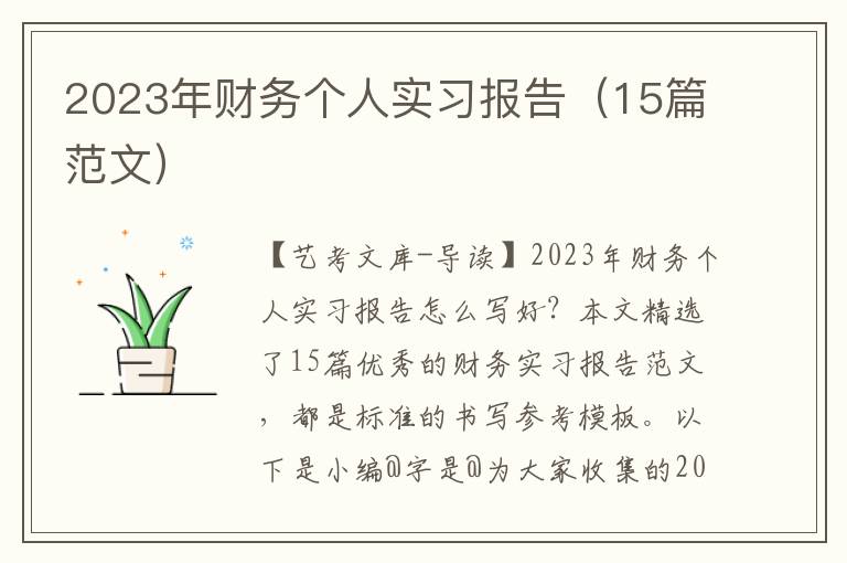 2023年财务个人实习报告（15篇范文）