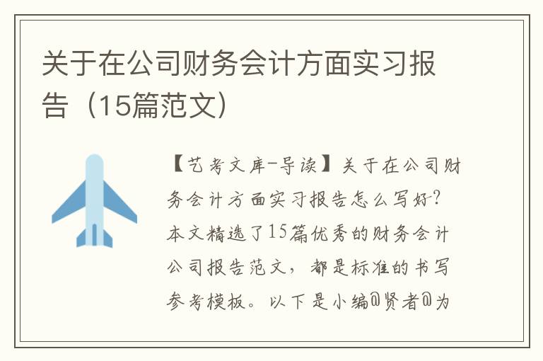 关于在公司财务会计方面实习报告（15篇范文）