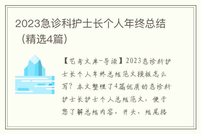 2023急诊科护士长个人年终总结（精选4篇）