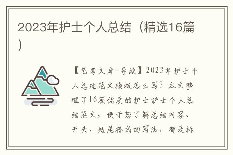 2023年护士个人总结（精选16篇）