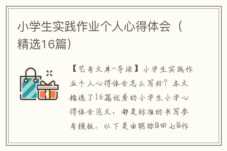 小学生实践作业个人心得体会（精选16篇）