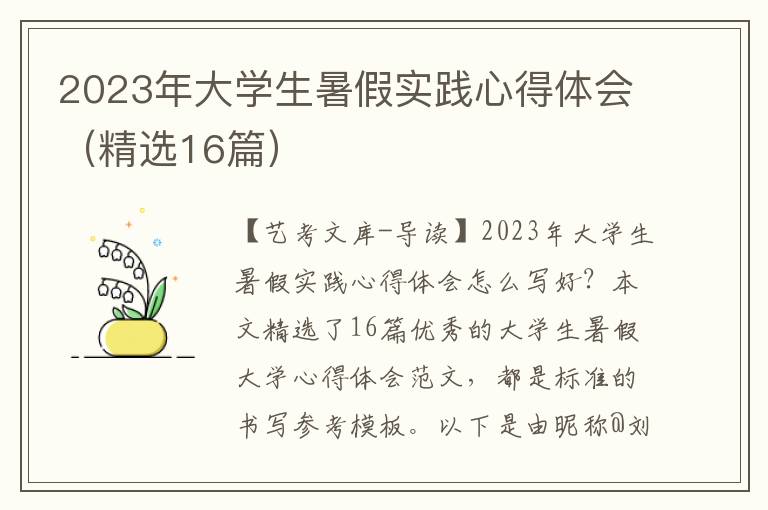 2023年大学生暑假实践心得体会（精选16篇）