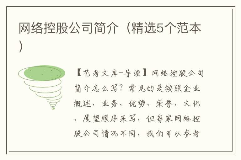 网络控股公司简介（精选5个范本）