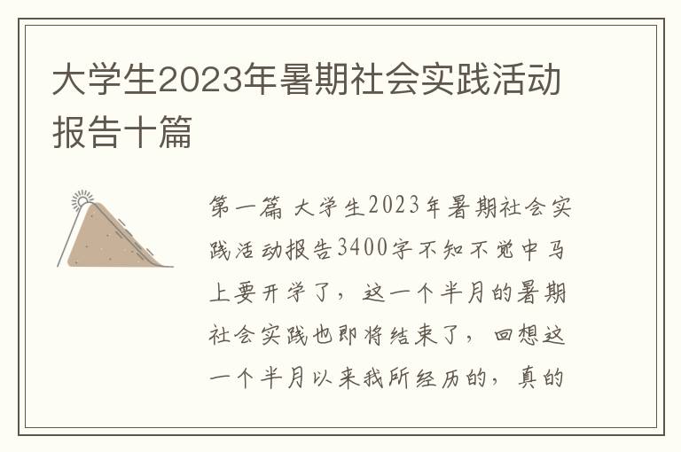 大学生2023年暑期社会实践活动报告十篇