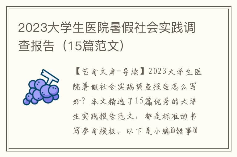 2023大学生医院暑假社会实践调查报告（15篇范文）