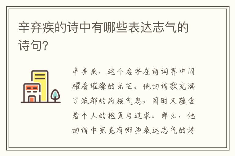 辛弃疾的诗中有哪些表达志气的诗句？