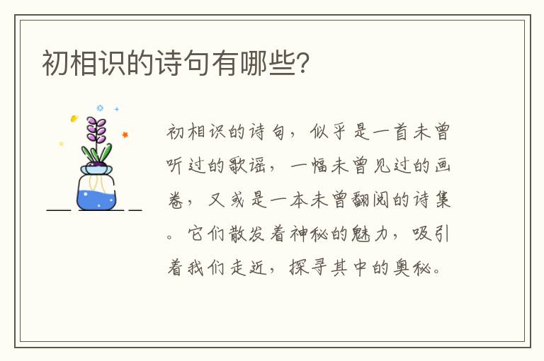 初相识的诗句有哪些？