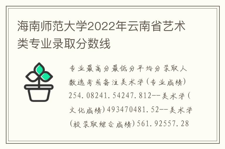 海南师范大学2022年云南省艺术类专业录取分数线