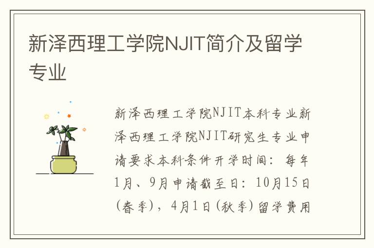 新泽西理工学院NJIT简介及留学专业