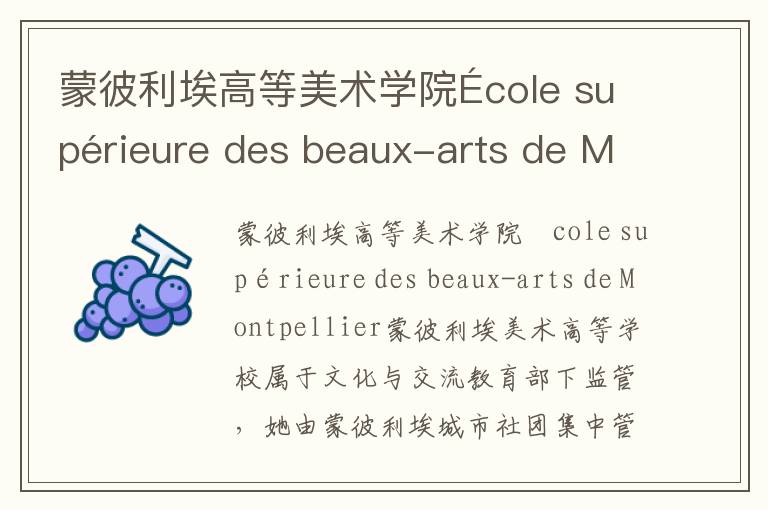 蒙彼利埃高等美术学院École supérieure des beaux-arts de Montpellier简介及留学专业