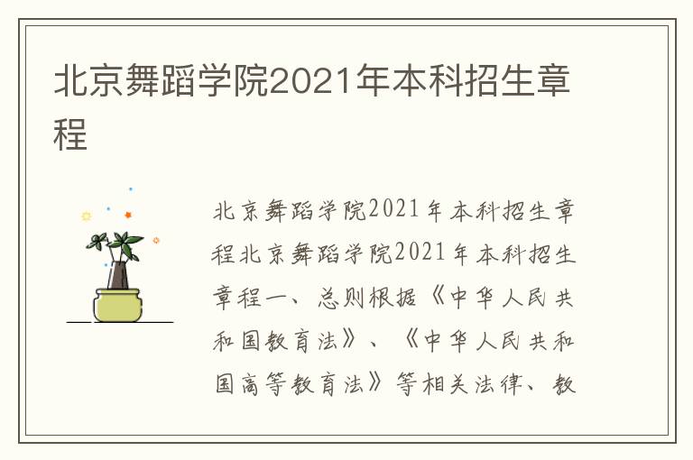 北京舞蹈学院2021年本科招生章程