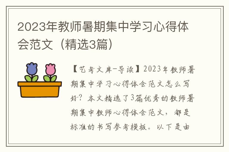 2023年教师暑期集中学习心得体会范文（精选3篇）