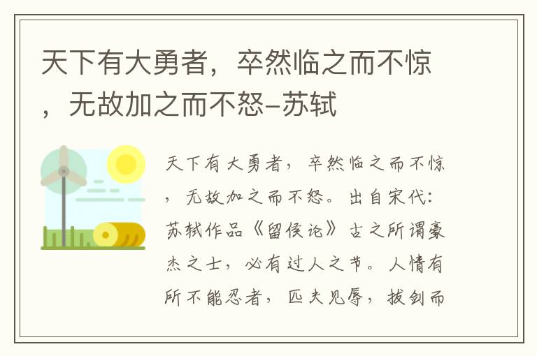 天下有大勇者，卒然临之而不惊，无故加之而不怒-苏轼