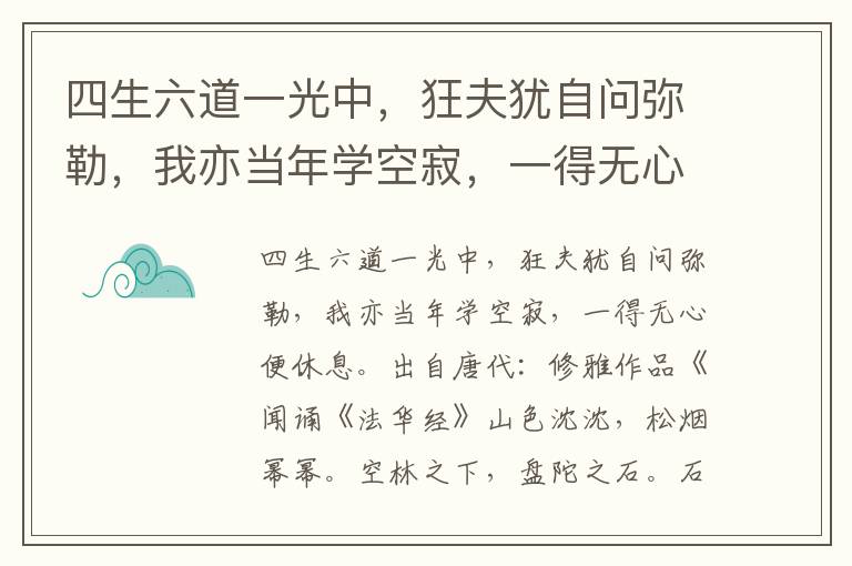 四生六道一光中，狂夫犹自问弥勒，我亦当年学空寂，一得无心便休息-修雅