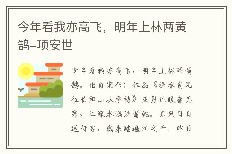 今年看我亦高飞，明年上林两黄鹄-项安世