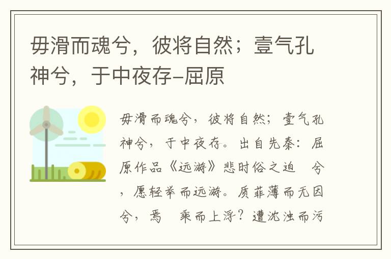 毋滑而魂兮，彼将自然；壹气孔神兮，于中夜存-屈原