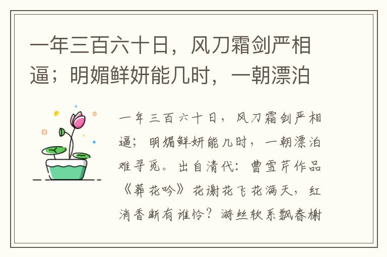 一年三百六十日，风刀霜剑严相逼；明媚鲜妍能几时，一朝漂泊难寻觅-曹雪芹