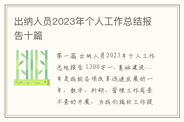 出纳人员2023年个人工作总结报告十篇