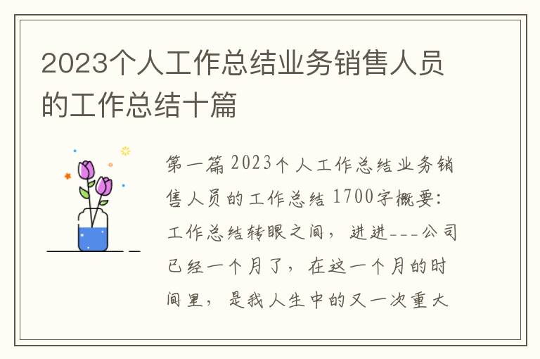 2023个人工作总结业务销售人员的工作总结十篇