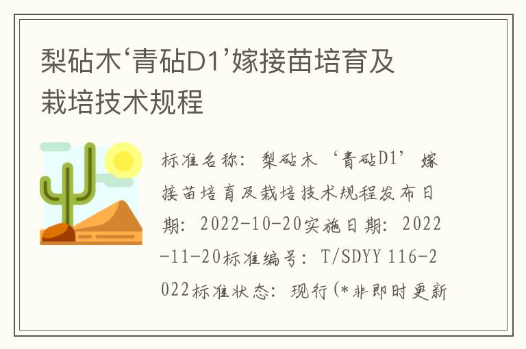 梨砧木‘青砧D1’嫁接苗培育及栽培技术规程