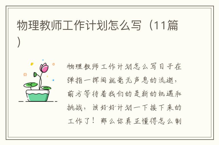 物理教师工作计划怎么写（11篇）