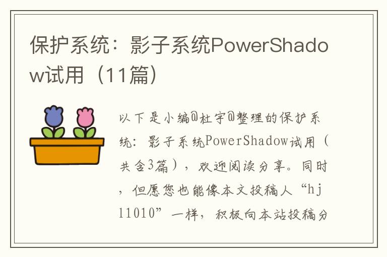 保护系统：影子系统PowerShadow试用（11篇）