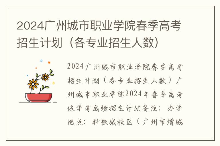 2024广州城市职业学院春季高考招生计划（各专业招生人数）