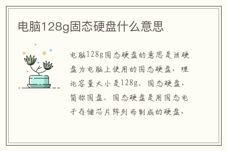 电脑128g固态硬盘什么意思