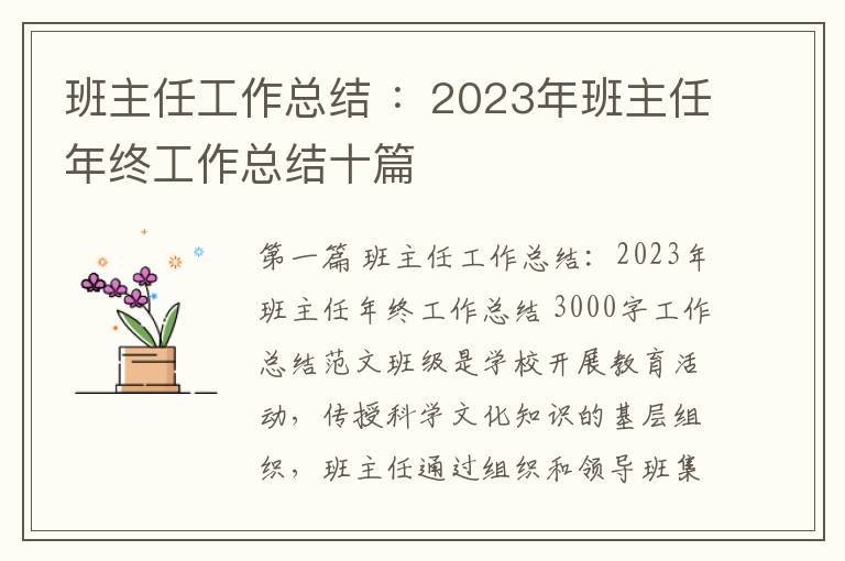 班主任工作总结 ：2023年班主任年终工作总结十篇