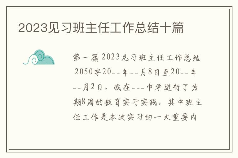 2023见习班主任工作总结十篇