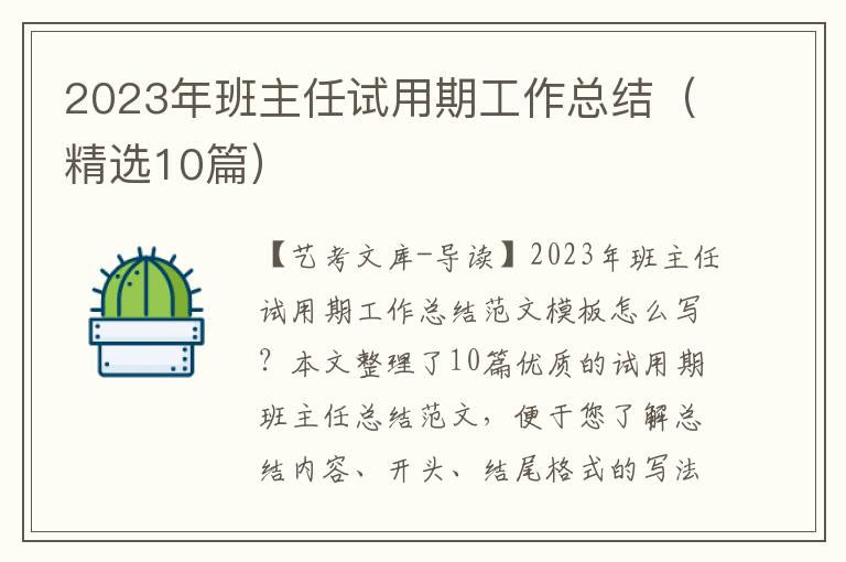 2023年班主任试用期工作总结（精选10篇）