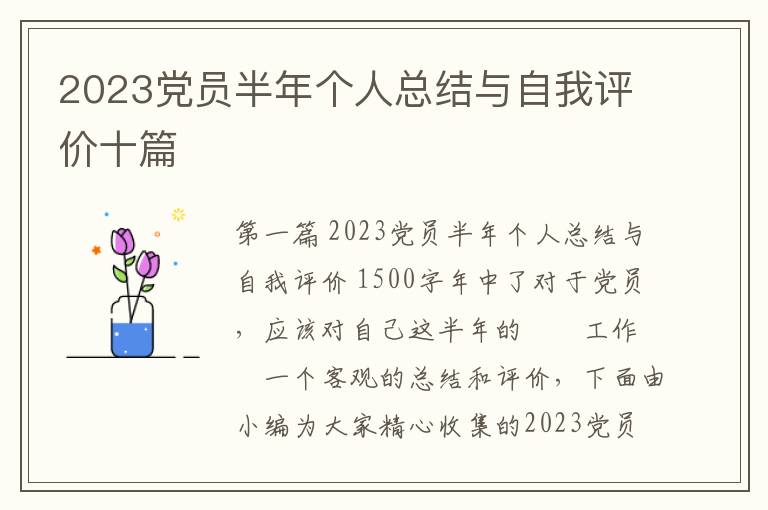 2023党员半年个人总结与自我评价十篇